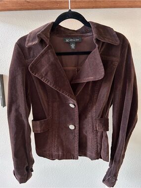 INC International Concepts Brown Velvet Blazer with Rhinestone Buttons